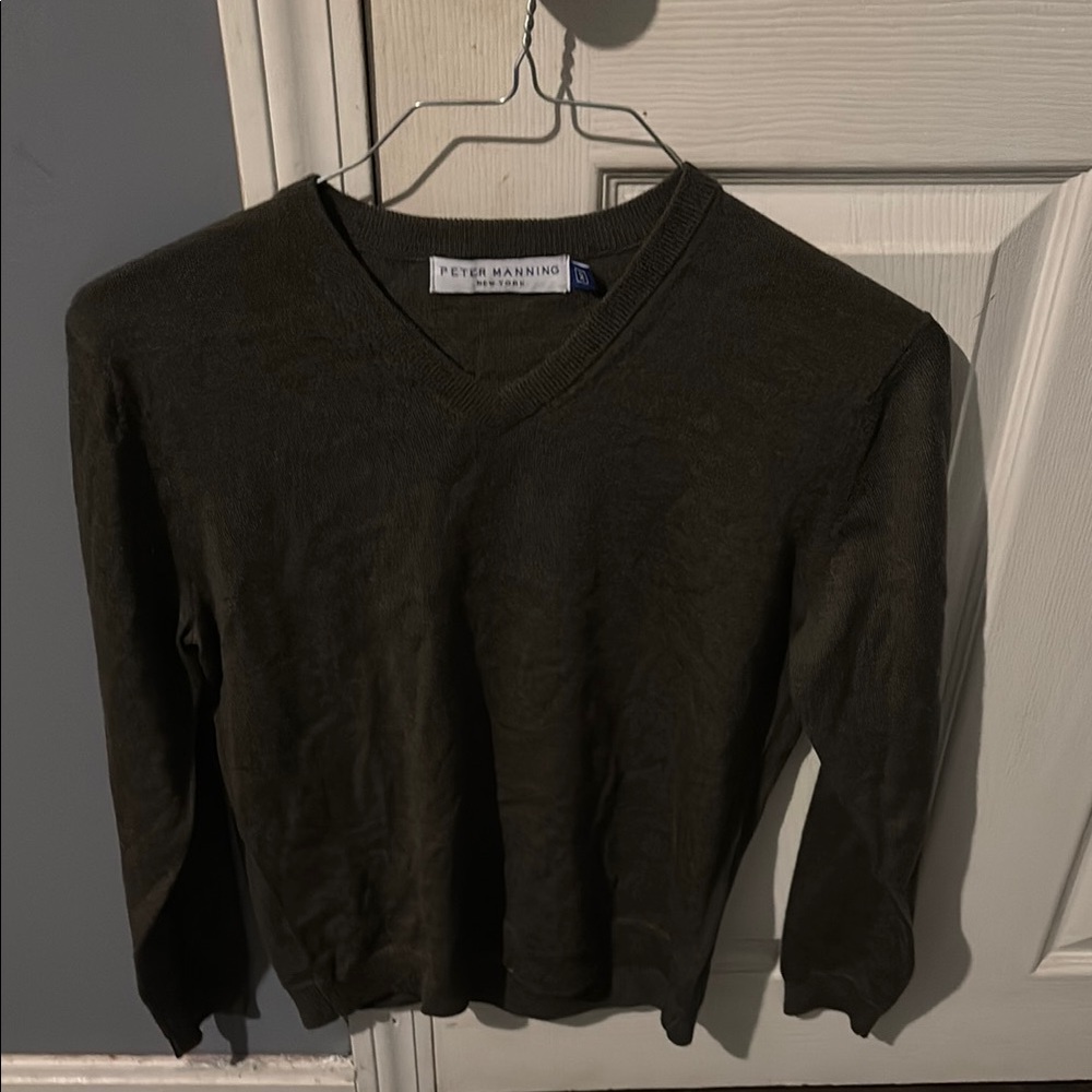 Peter Manning Olive Green V-Neck Sweater